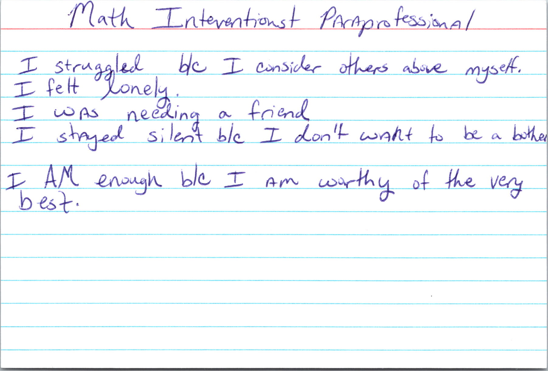 Handwritten notecard